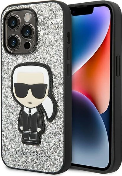 Mbështjellës Karl Lagerfeld KLHCP14XGFKPG për iPhone 14 Pro Max 6.7", Glitter Flakes, Argjendtë