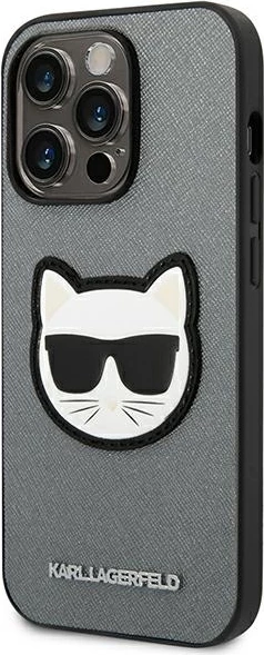 Mbështjellës Karl Lagerfeld KLHCP14XSAPCHG për iPhone 14 Pro Max 6.7", Saffiano Choupette, Argjendtë