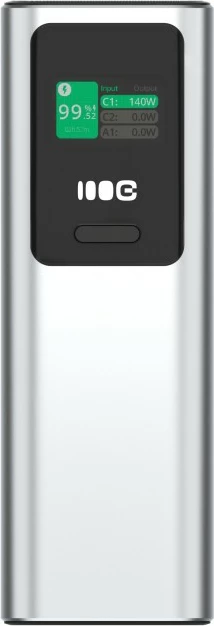 Powerbank, Green Cell, PowerPlay Ultra PBGC25UD, 25200mAh 140W PD, USB-C/USB-A, ekran LCD, argjendtë/zezë, me futrollë dhe kabllo C-C 140W