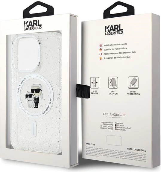 Mbështjellës Karl Lagerfeld Karl&Choupette Glitter MagSafe për iPhone 15 Pro, Transparent