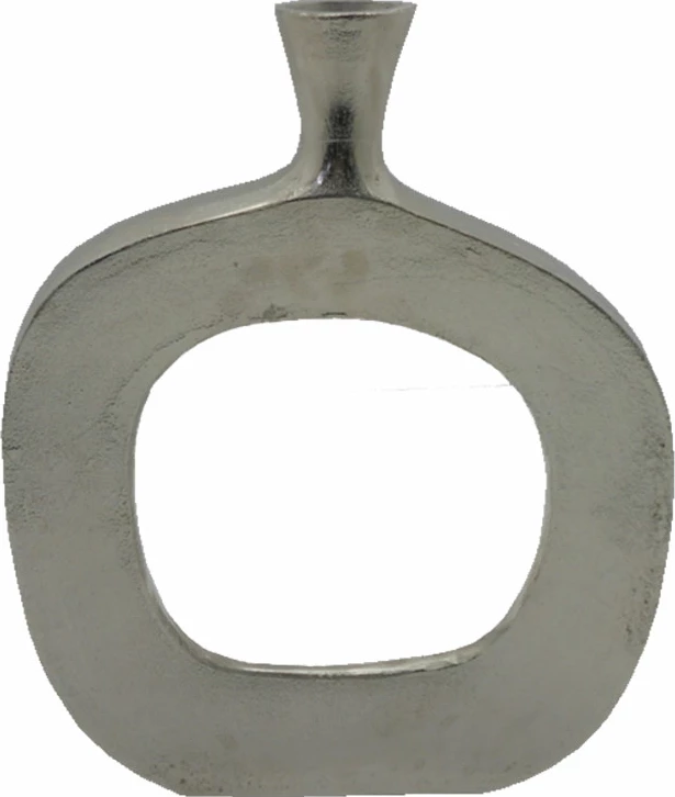 Vazo ovale abstrakte, alumin, ngjyrë nikel argjendi, 31x5x41cm