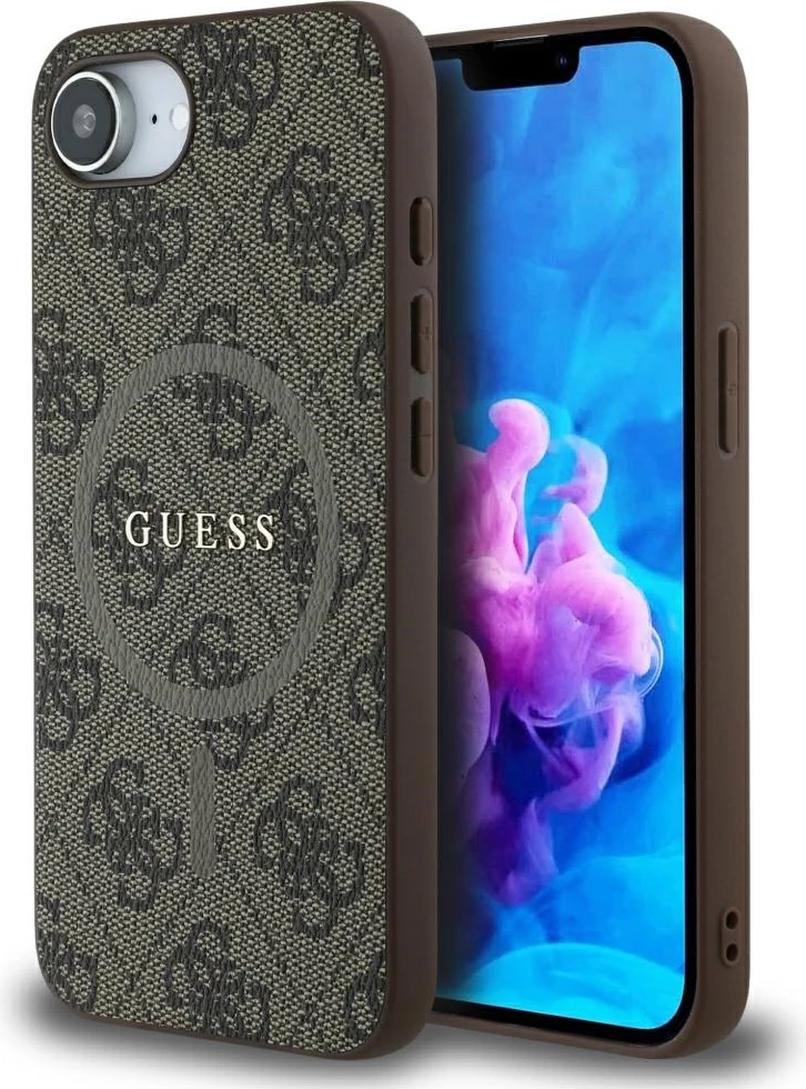 Mbështjellës Guess 4G Ring Classic Logo MagSafe për iPhone 16e, Kafe
