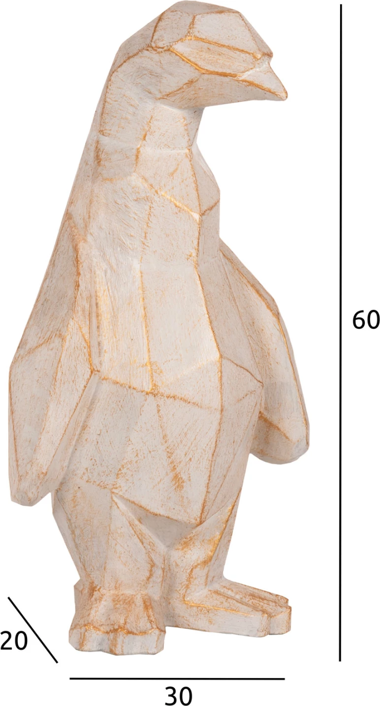 Dekorim për dysheme, pinguin, ngjyrë patina e bardhë me detaje ari, FH7915, 30x20x60H cm