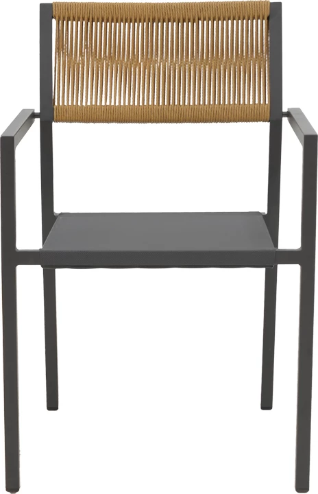 Karrige alumini Savor e grumbullueshme, kornizë antraciti-tekstilen, ratan natyral, 55x58x63cm