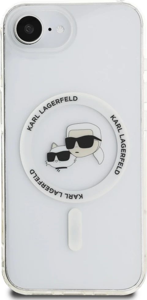 Mbështjellës Karl Lagerfeld IML Metal Karl & Choupette Heads MagSafe për iPhone 16e, Bardhë