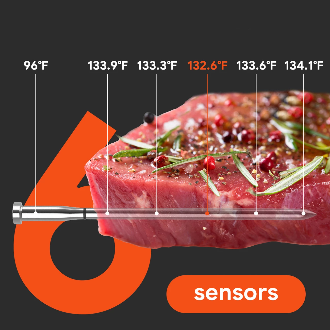 Termometër kuzhine me Bluetooth, Meatmeet S Pro, sondë pa kabllo çelik inox IP69, saktësi ±0.1°C, rreze 120 m, gri