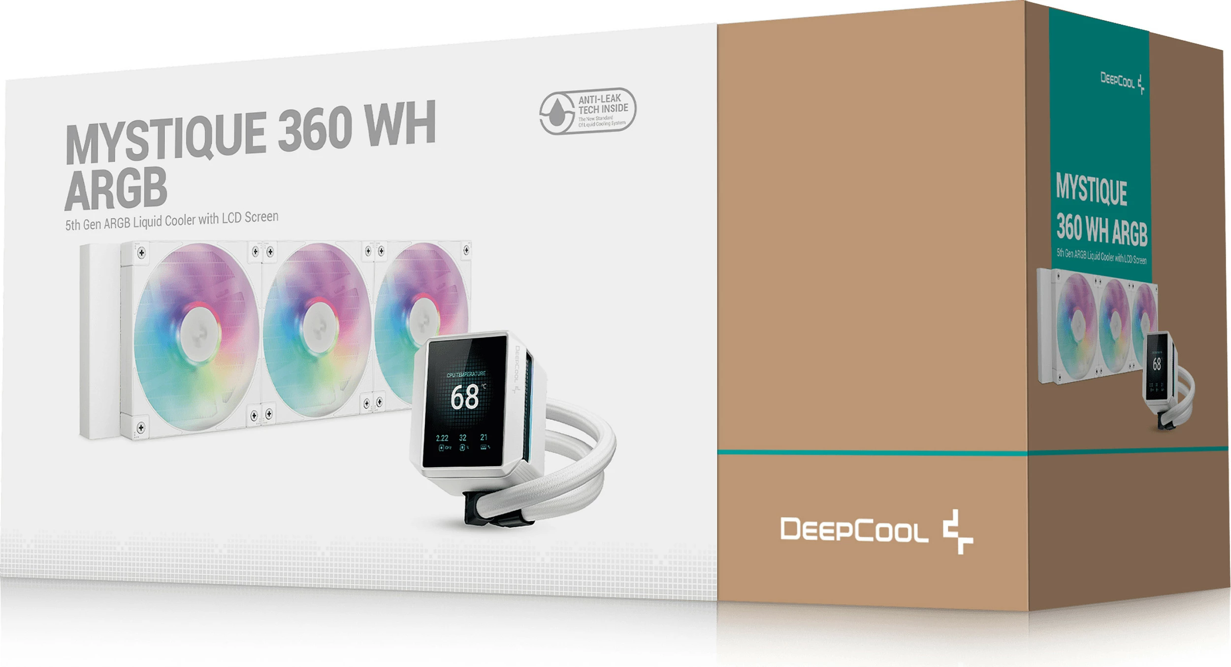 Ftohës uji Deepcool Mystique 360 WH ARGB, 3x12cm, ekran LCD, i bardhë