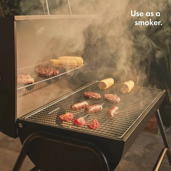 Skare me qymyr VONHAUS Barrel 2500375, me kapak të thellë, termometër, raft ngrohës, me rrota, e zezë