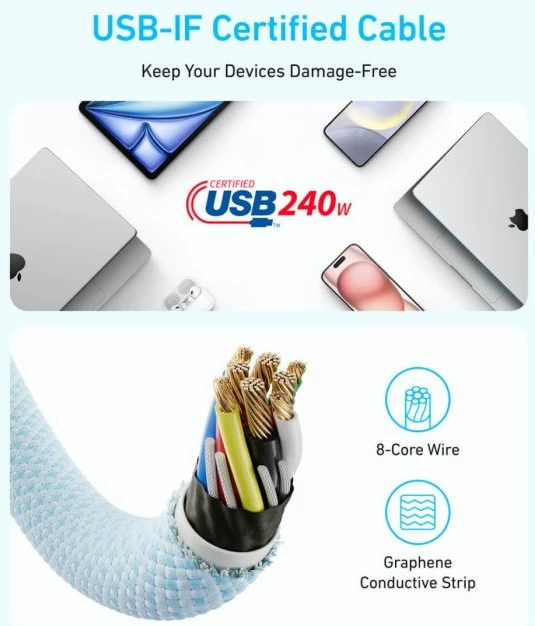 Kabllo USB-C në USB-C Anker Zolo A8060H11 240W 1m e zezë