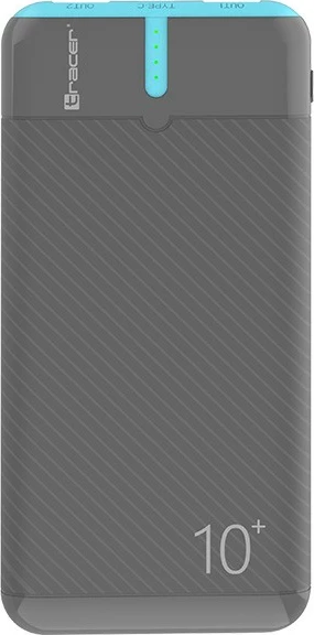 Powerbank Tracer EnerGo TRABAT47514 10000mAh 37Wh 3x dalje (1x USB-C, 2x USB-A) 5V/2A me kabllo USB-C në USB-C, gri/blu