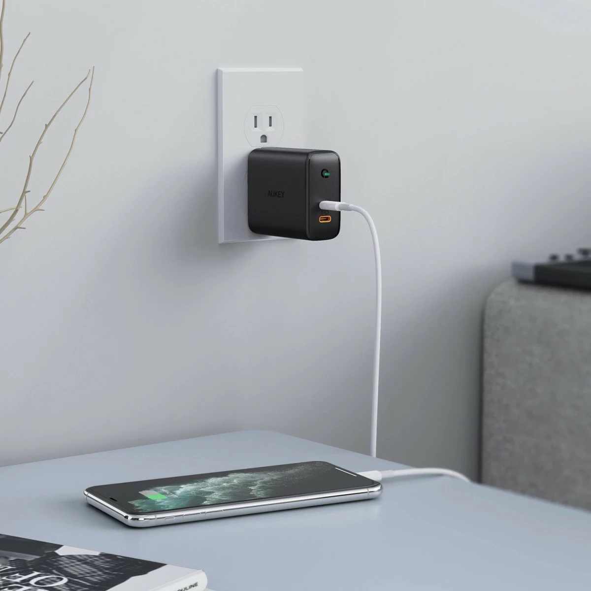 Karikues rrjeti AUKEY PA-D2, 2x USB-C PD 3.0, 36W, i zi