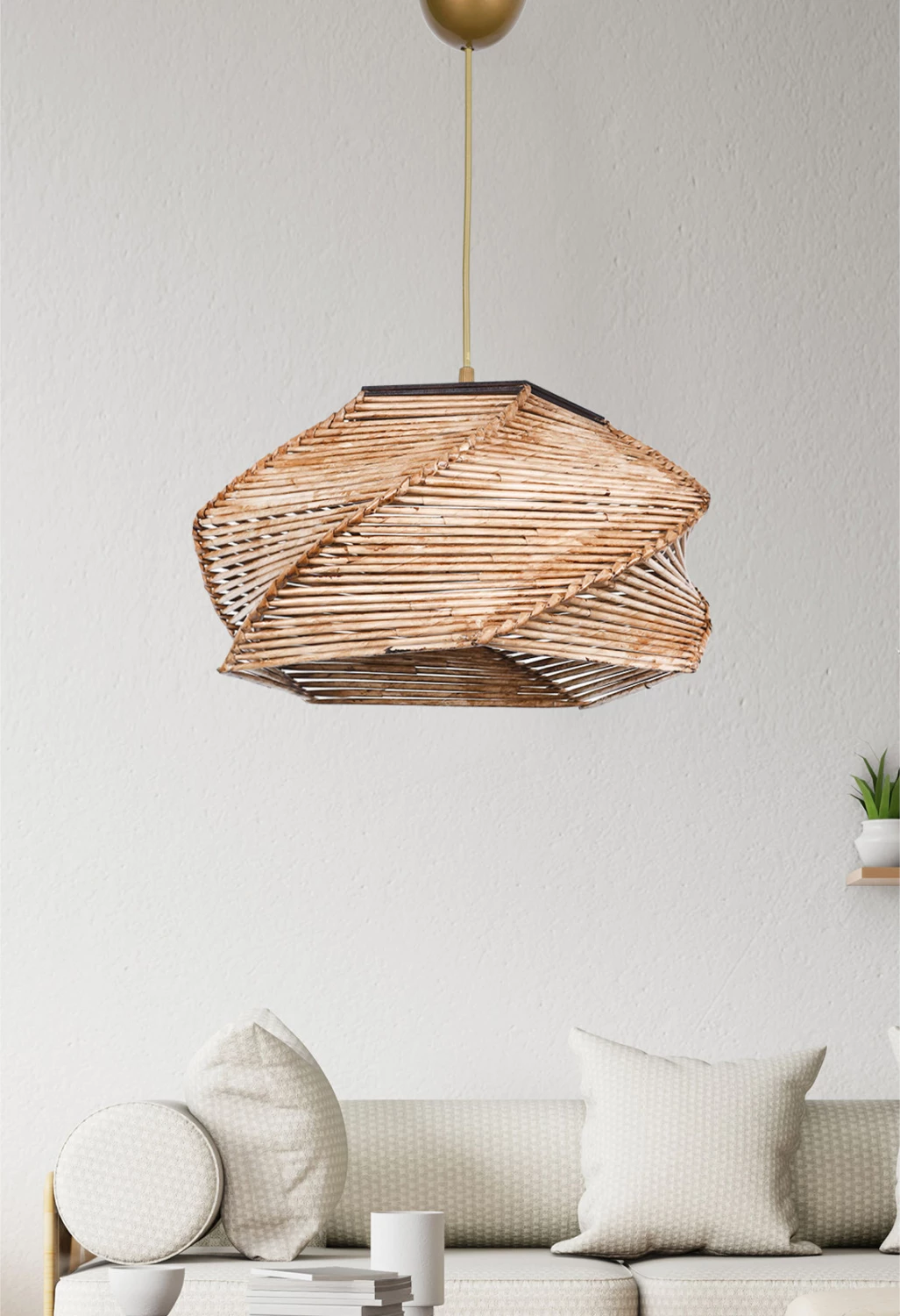 Llambë tavani varëse për brendësi, FH7367.01, dru dhe bambu, natyrale, 36x36x65 cm