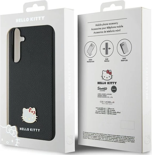 Mbështjellës Hello Kitty Metal Logo Kitty Head për Samsung Galaxy A55, i zi