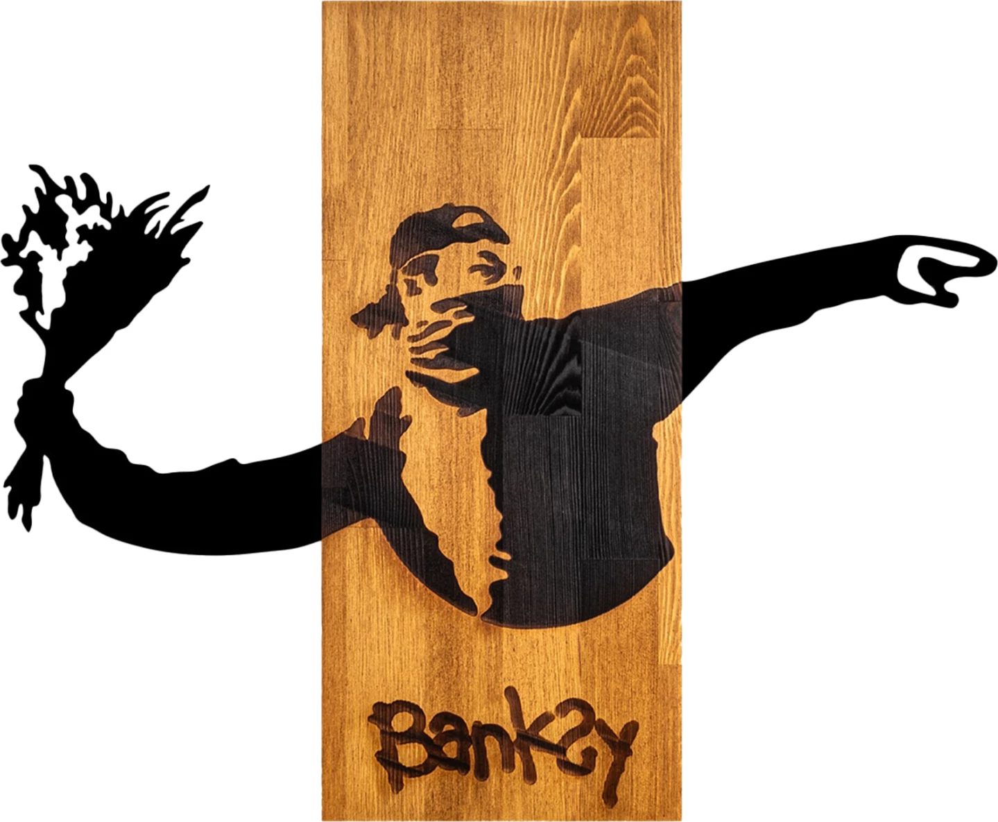 Dekor muri Banksy, metal i zi, dru natyral, 69x3x58cm
