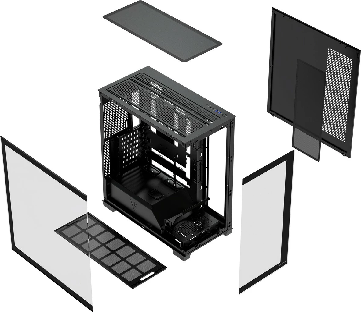 Kasë MODECOM VOLCANO STELLAR PLUS MIDI Tower, ATX/mATX/ITX, xham i temperuar, ARGB, pa ventilatorë, USB-C, e zezë