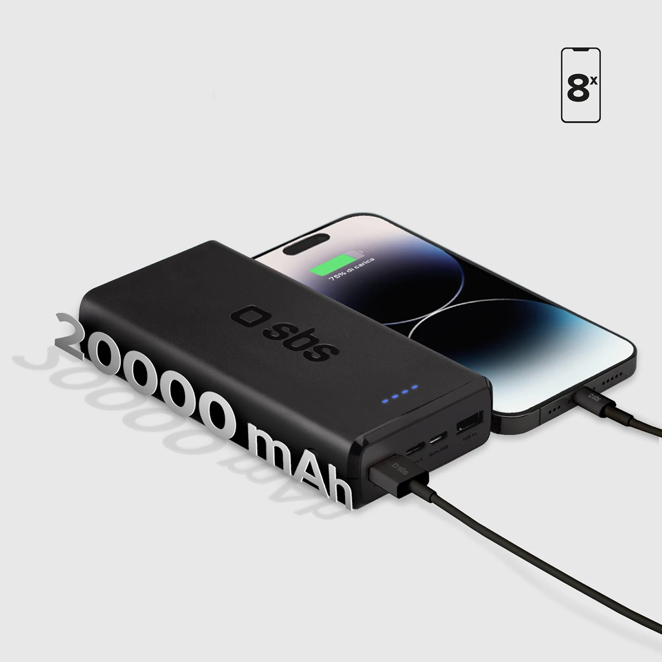 Power bank SBS 20,000 mAh, 2 USB, e zezë