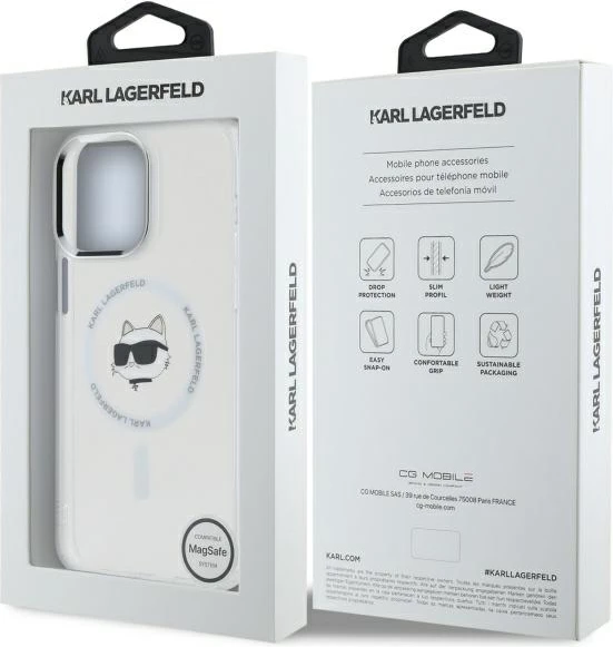 Mbështjellës Karl Lagerfeld IML Metal Choupette Head MagSafe për iPhone 13 Pro, Bardhë
