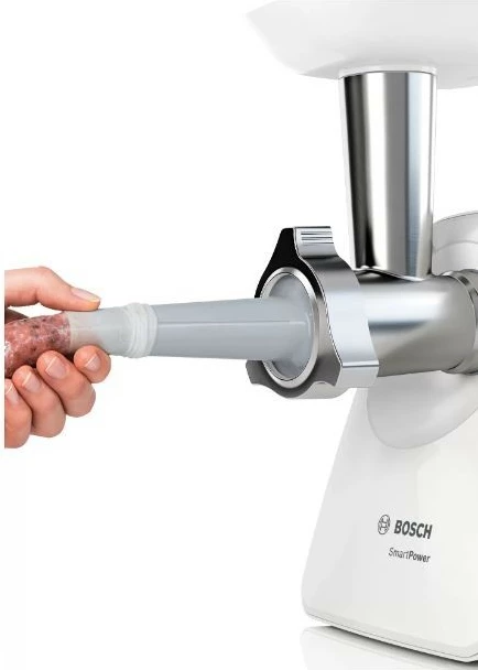 Grirëse mishi Bosch MFW2520W 350W 1.7 kg/min, set me sita 3.8/8 mm + shtojcë salsiçe + shtojcë kebbe, e bardhë