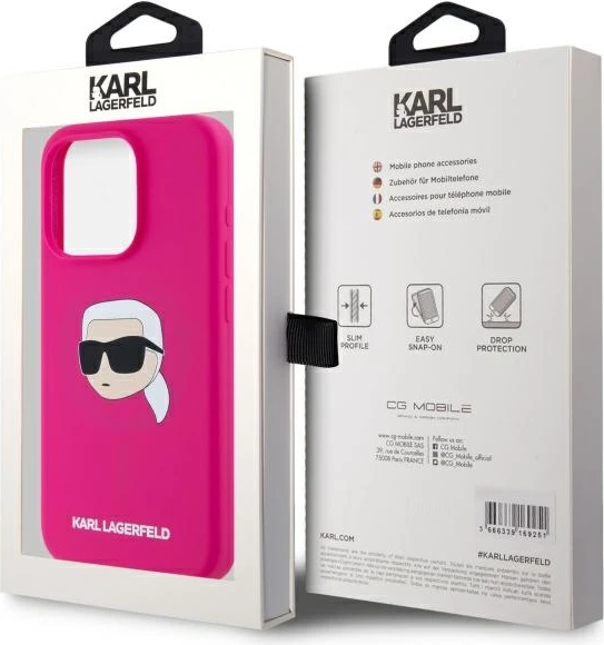 Mbështjellës Karl Lagerfeld KLHMP15LSKHPPPLF për iPhone 15 Pro 6.1", silikon, MagSafe, fuchsia
