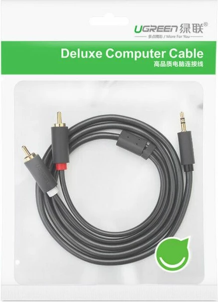 Kabllo audio UGREEN 10510 3.5mm në 2x RCA, 2m, e zezë
