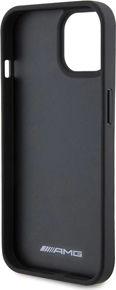 Mbështjellës Mercedes AMG Leather Debossed Lines për iPhone 15 Plus, i zi