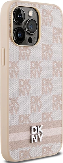 Mbështjellës DKNY Checkered Mono Pattern & Printed Stripes për iPhone 14 Pro Max, rozë