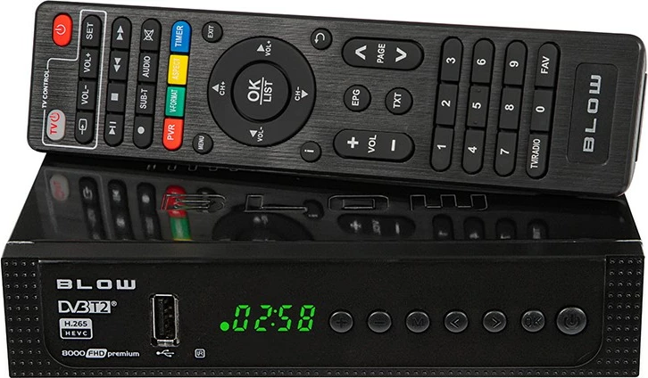 Dekoder BLOW DVB-T2 8000FHD Premium, Full HD, H.265 HEVC, me pilot, i zi