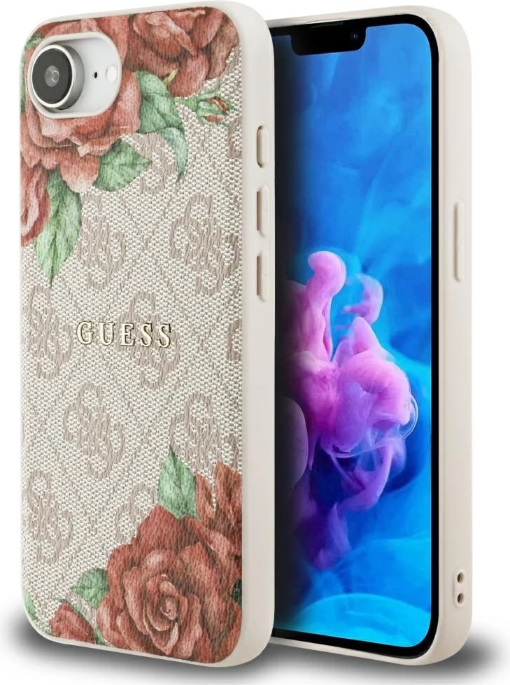 Mbështjellës Guess 4G Flowers Print MagSafe për iPhone 16e, Rozë