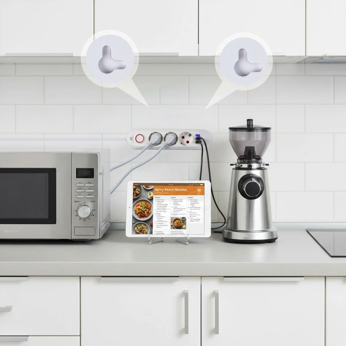 zgjatës elektrik, Maclean, MCE394 W, 3x Schuko + 3x USB, kabllo 1.5 m, 2500 W, 110-240V 50/60Hz, çelës ON/OFF, i bardhë