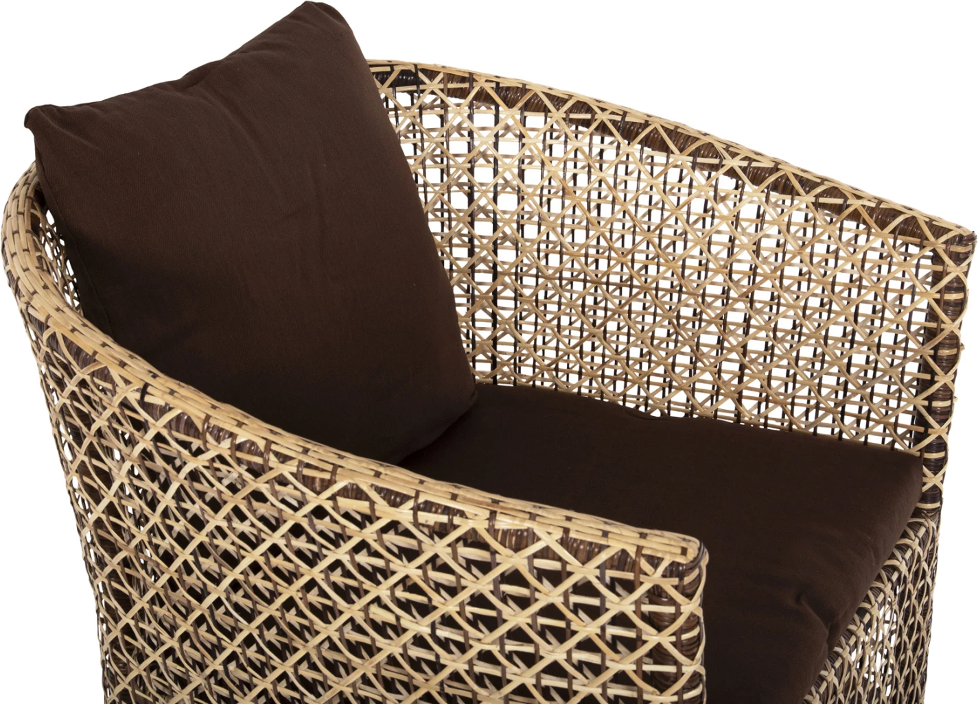 Karrige për jashtë, rattan natyral, jastëk kafe, 82x76x85H cm.