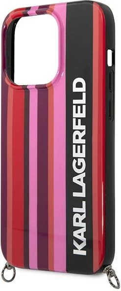 Mbështjellës Karl Lagerfeld KLHCP14LSTSTP për iPhone 14 Pro 6.1", Color Stripes, rozë/zi me rrip