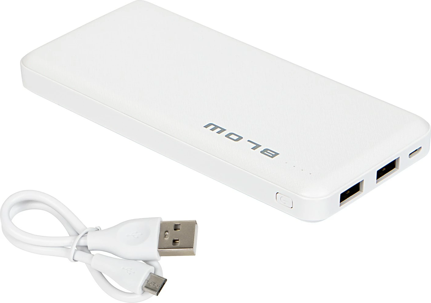 Power bank, BLOW, PB10A, 10000 mAh 2x USB (1A+2.1A) micro-USB hyrje, LED tregues, White, me kabllo micro USB