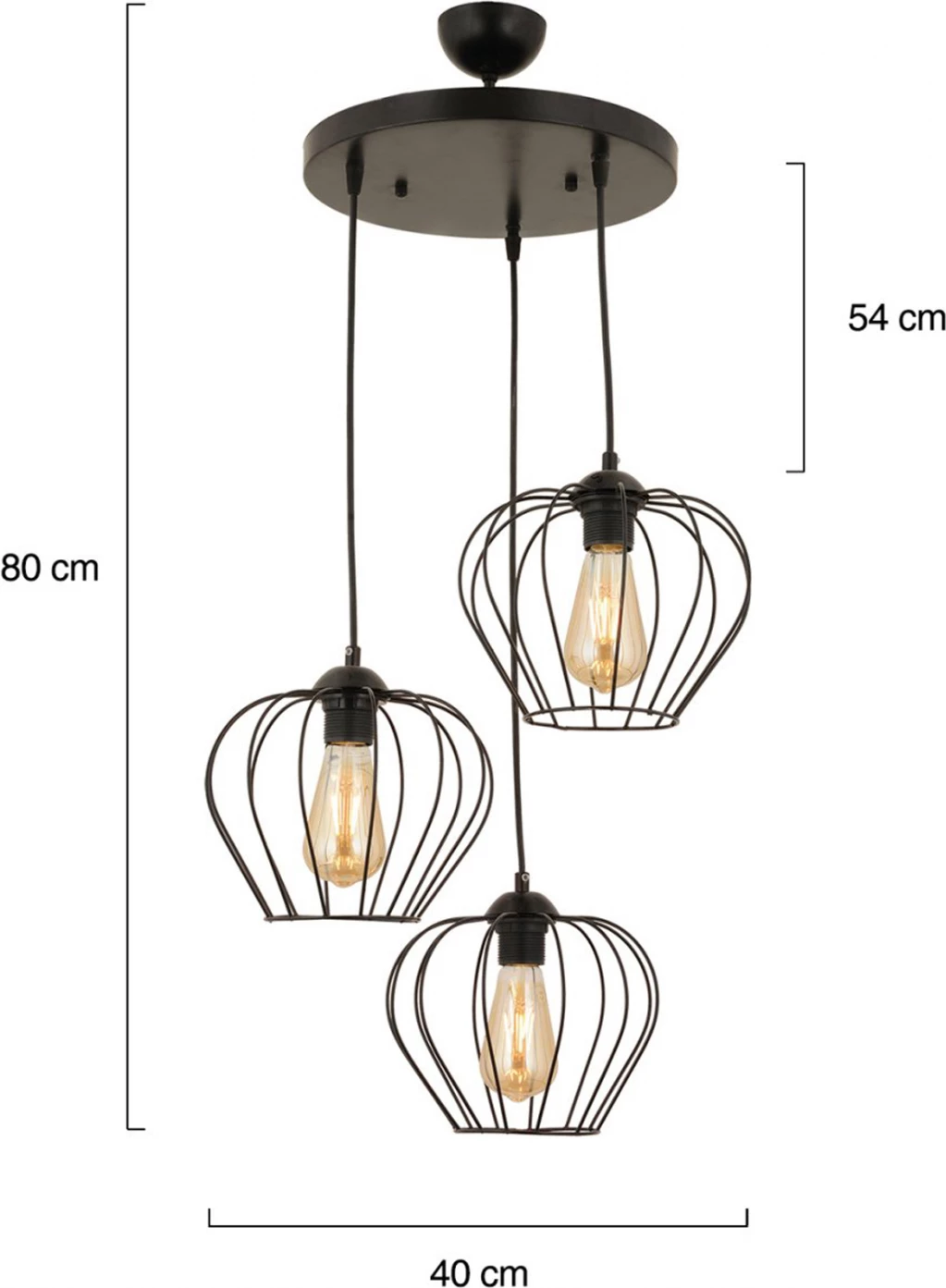 Llampë varëse 3-dritash, metalike, e zezë, FH7564.01, 40x80 cm