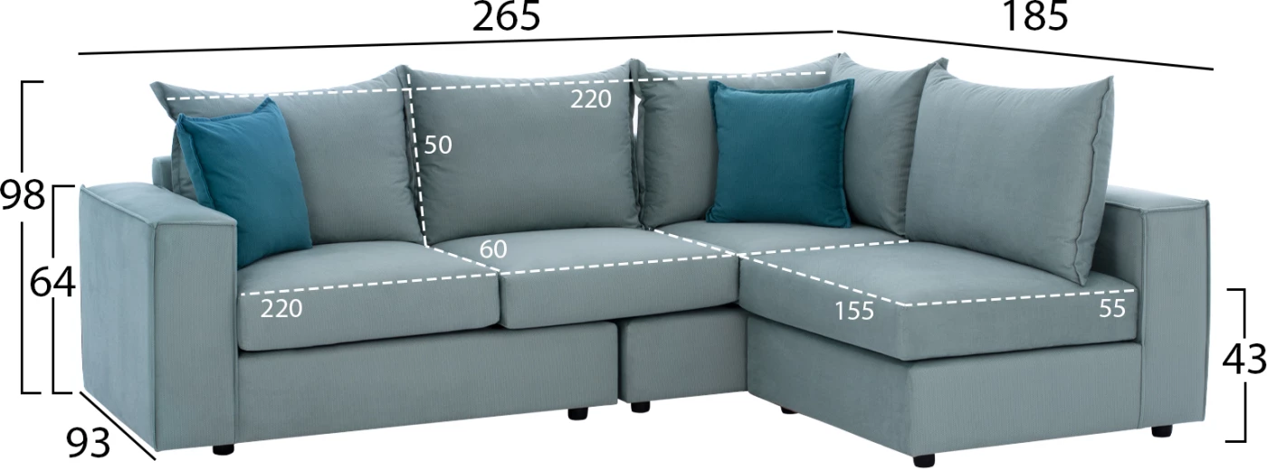 Divan qoshe MONZA, i ndërrueshëm, 3 pjesë, jeshil fistik, rezistent ndaj njollave, i papërshkueshëm nga uji