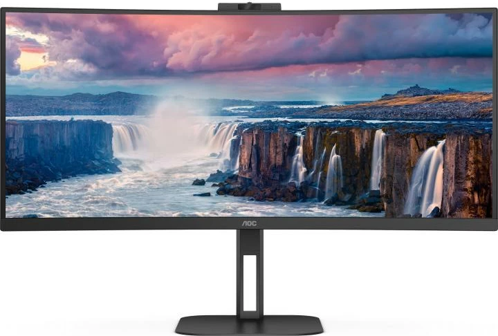 Monitor AOC CU34V5CW/BK 34" i lakuar QHD UltraWide VA USB-C 65W me webcam, zi