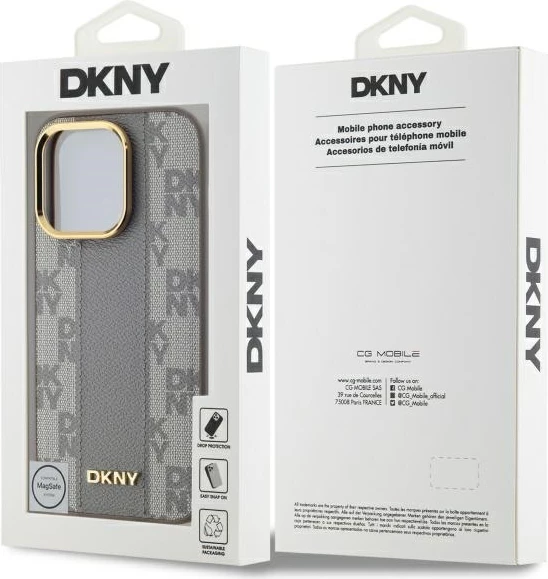 Mbështjellës DKNY Leather Checkered Mono Pattern MagSafe për iPhone 14 Pro, Bezhe