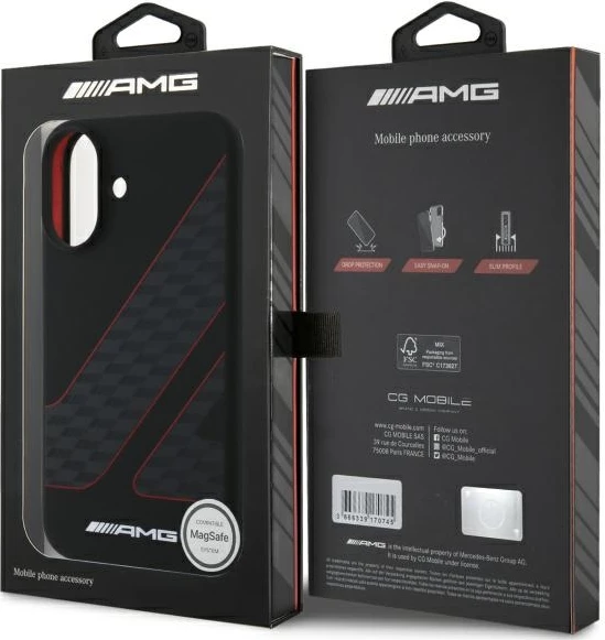 Mbështjellës Mercedes AMG MagSafe për iPhone 16, i zi