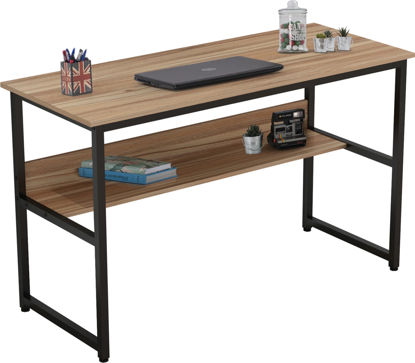 Tavolinë pune FH2131.02 melaminë ngjyrë arre me kornizë metalike të zezë 120x50x75 cm