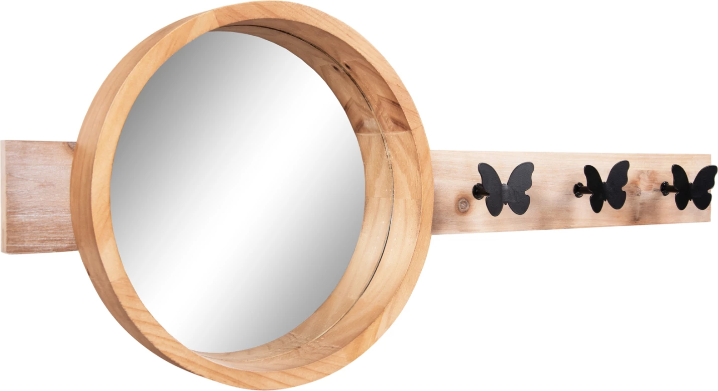 Pasqyrë muri e rrumbullakët SCUTTLE, dru bredhi & MDF, metal i zi, 80x6,5x30,5H cm