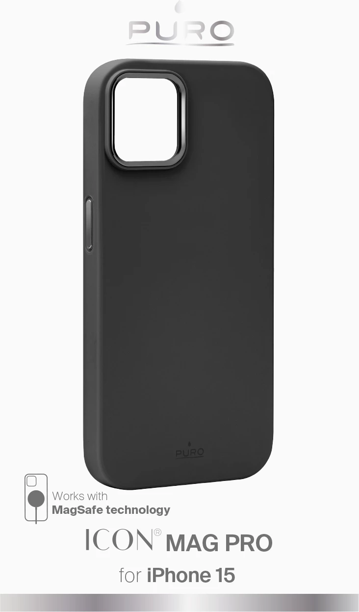 Mbështjellës Puro Icon Mag Pro MagSafe për iPhone 15, silikon, zi