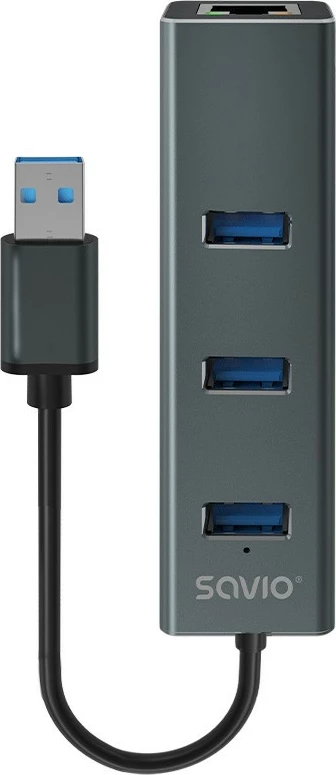 Adapter Savio AK-58, 3 porta USB-A 3.1 Gen 1 me RJ-45 Gigabit Ethernet, Gri