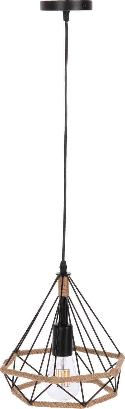 Llambë varëse tavani, FH4061, metal i zi me litar, 24,5x21,5x125Hcm