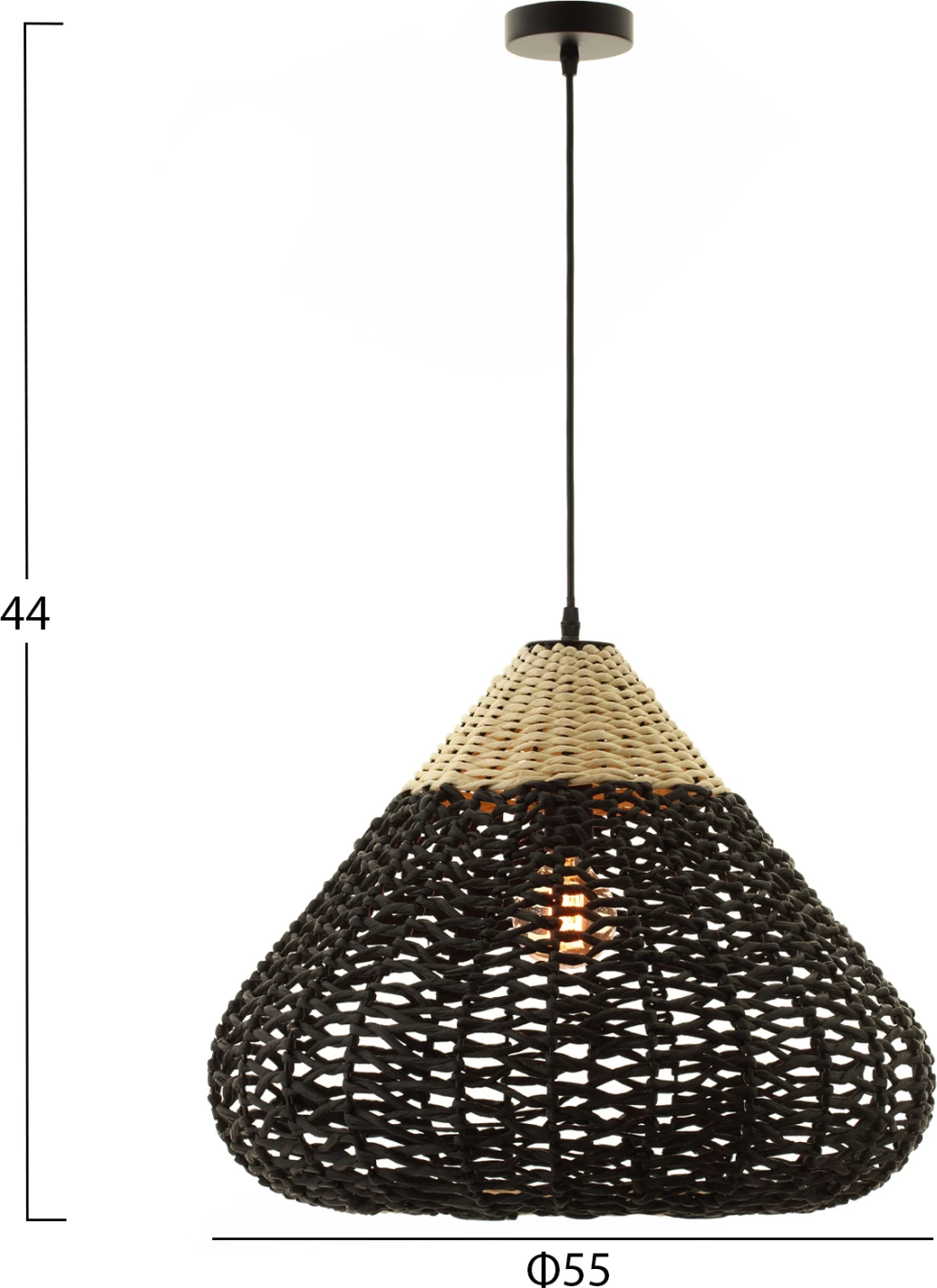 Llambë varëse tavani, FH4346, litar letre, ngjyrë bezhë dhe e zezë, Φ55,5x44H cm