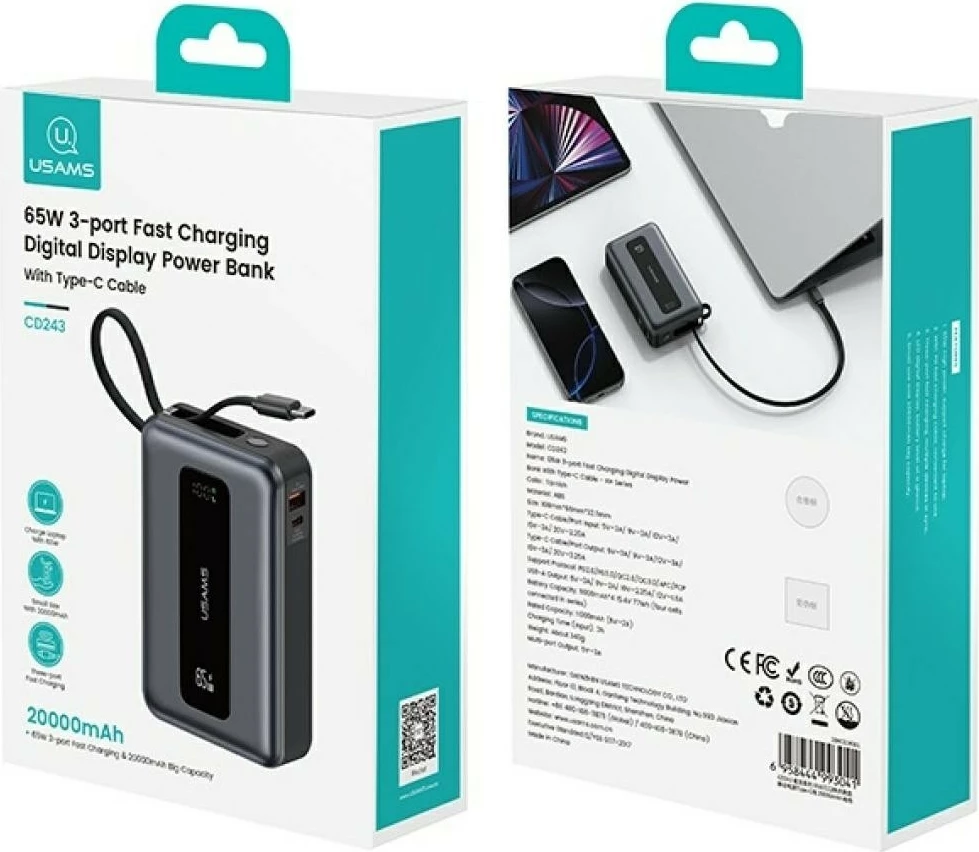 Powerbank USAMS XH Series CD243, 20000mAh, 65W, i zi
