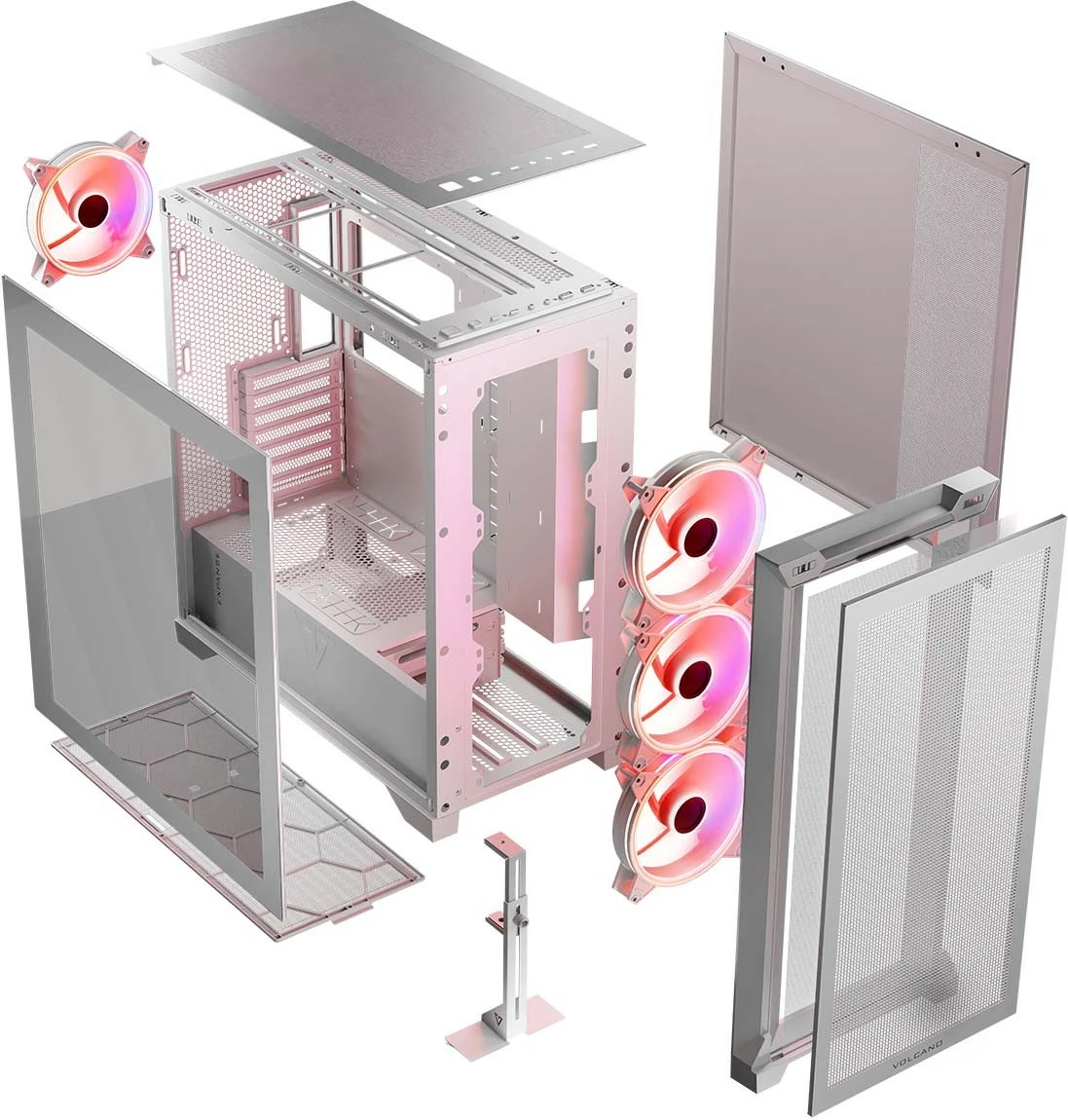 Kasë MODECOM Volcano Expanse S ARGB Midi Tower ATX/µATX/ITX me 4 ventilatorë ARGB, xham i kalitur, e bardhë
