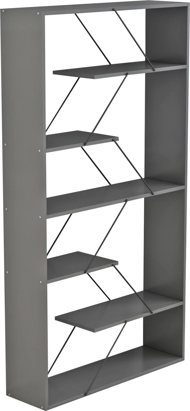 Raft librash TARS, melamin gri, shufra metali të zeza, FH2240.20, 84x24x157H cm