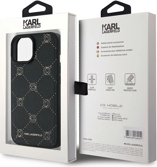 Mbështjellës Karl Lagerfeld Karl Head MagSafe për iPhone 15 Plus, i zi