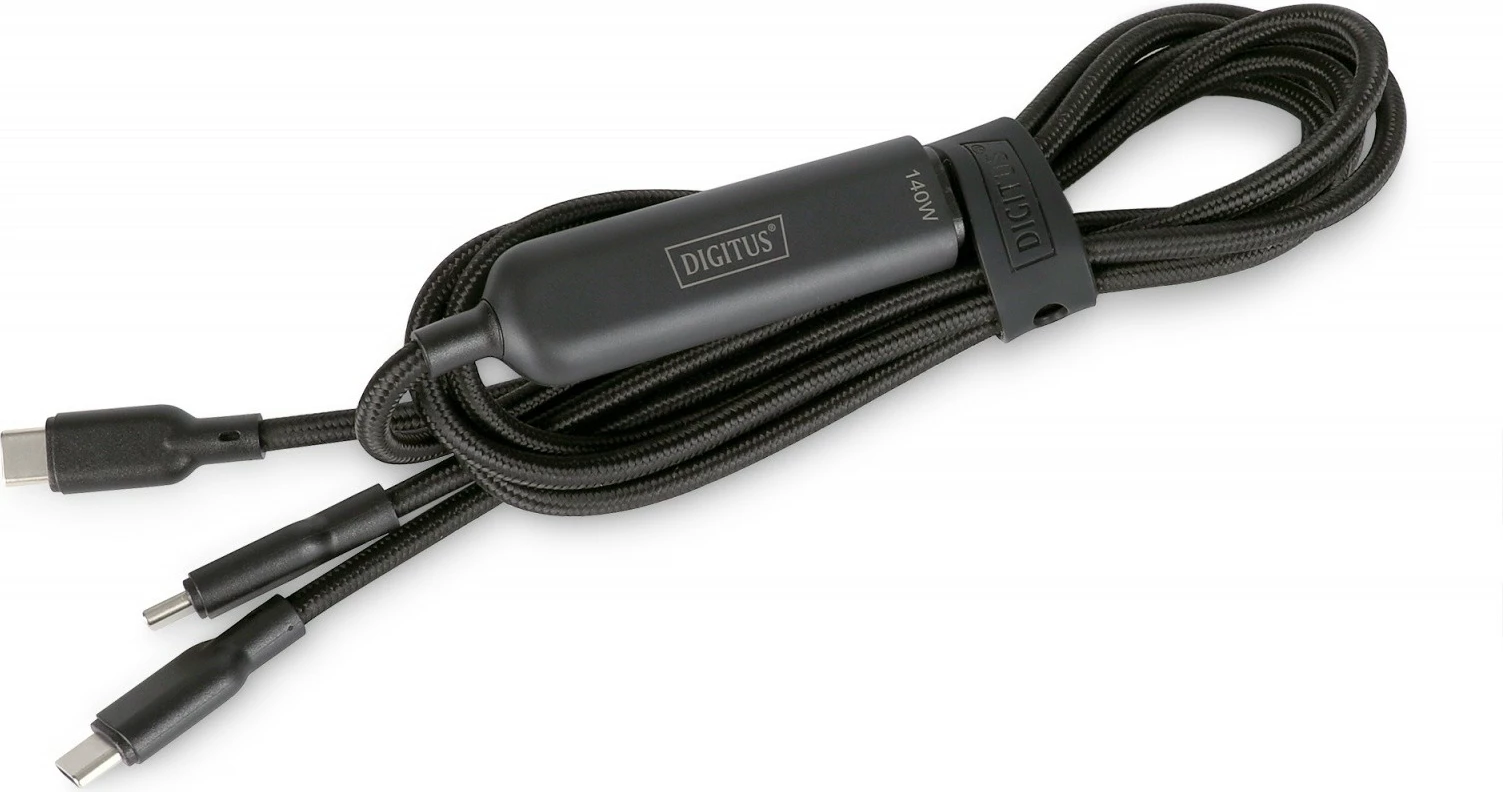 Kabllo energjie 2n1 USB-C në 2x USB-C, Digitus AK-300170-018-S, USB 2.0 PD 3.1 140W, 1.8m, e zezë