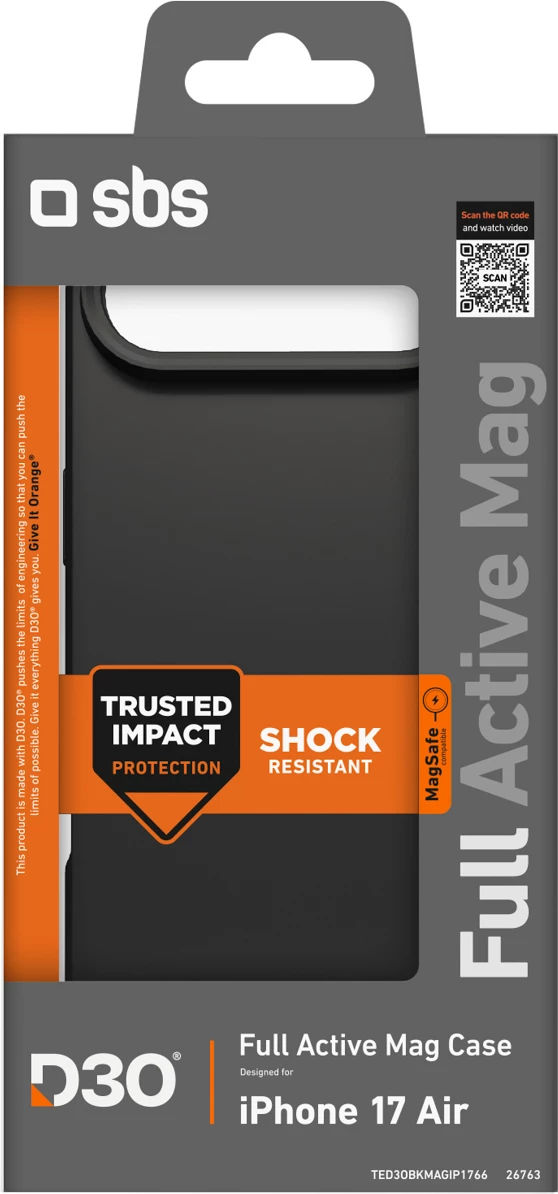 Mbështjellës SBS Full Active Mag për iPhone 17 Air, D3O, i zi