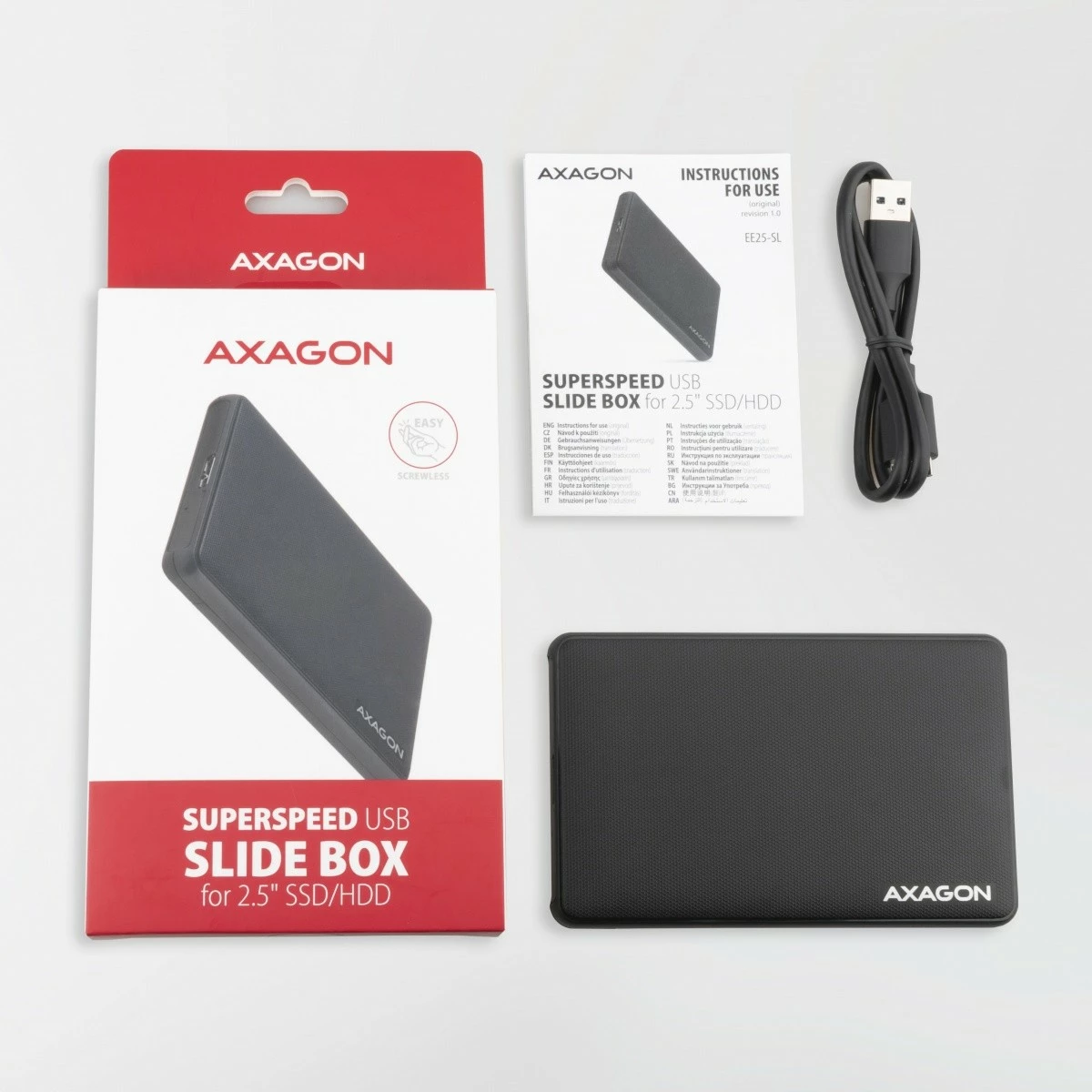 Kasë e jashtme AXAGON EE25-SL, për HDD/SSD 2.5", USB 3.2 Gen1, e zezë